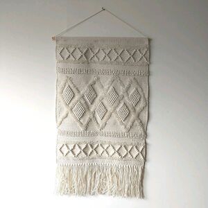 Woven Wall Hanging Tapestry Cream Boho Bohemian Art Decor Texture Geometr Fringe